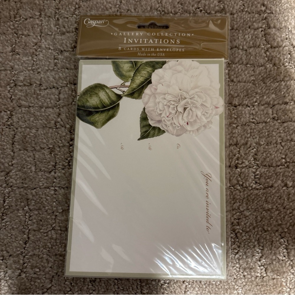 Caspari Gallery Collection Invitations 8 Cards W Envelopes Camellia Garden Ivory